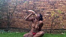 Indian slut deepthroat gagged with dildo in nature