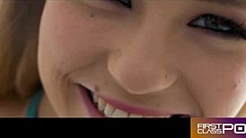 Sloppy throat action with petite blonde Carolina Sweets in POV