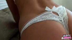 Petite Kriss Slowly Strips Out of Tight Skinny Jeans for a Nude Reveal.