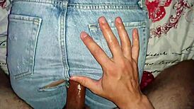 The whore calls me 'my love' as I rip her pants for a creampie in this real homemade video.