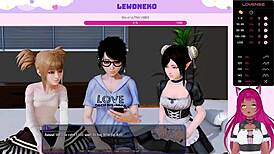 Vtuber Lewdneko Plays Harem Hotel Part 12 With Maid Footjob BDSM Game