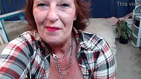 wow, check this beautiful redheaded pawg orgasming hard in nylon leggings on cam 😍