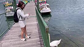 Hey, check out my miniskirt boat ride at Lake Kawaguchi! 🚤
