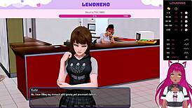 Vtuber Lewdneko Plays Harem Hotel Part 12 With Maid Footjob BDSM Game