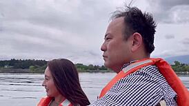 Hey, check out my miniskirt boat ride at Lake Kawaguchi! 🚤