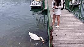 Hey, check out my miniskirt boat ride at Lake Kawaguchi! 🚤