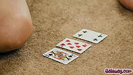 Boring teens turn horny during strip blackjack, leading to wild lesbian threesome 😏