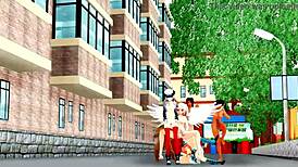 naked anime girl and futanari dancing naked in the yard, so enticing