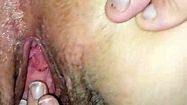 playing with her pussy bent over to see all the pink hairy milf gaping