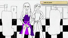 teen girls pee standing in art studio