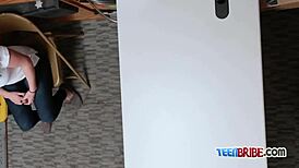 Raven gets caught stealing and punished with blowjob by horny officer's big cock