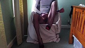 Penny in Fishnets and Heels Teases with Her Big Cock