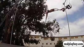 Lovely badass babes had fun swinging naked in the open air.