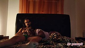 Wet ebony roommate deepthroats big cock in tattooed scene