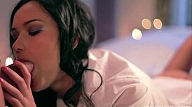 she sucks his cock just before bedtime with fun experience and cumshot