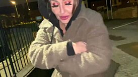 this milf on the street got a cigarette and flashed her shaved pussy