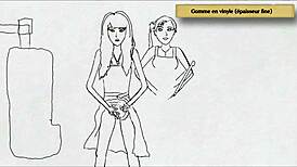 teen girls pee standing in art studio