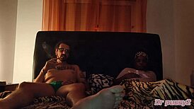 Wet ebony roommate deepthroats big cock in tattooed scene