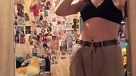 Intense pussy masturbation in front of the mirror with ass licking and cunilingus action