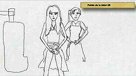 teen girls pee standing in art studio