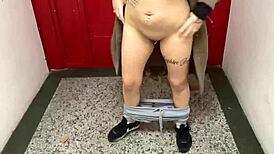 this milf on the street got a cigarette and flashed her shaved pussy