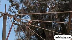 Lovely badass babes had fun swinging naked in the open air.