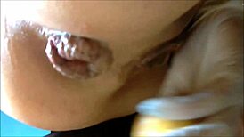 dazzling wife pleases her butthole with lemons in homemade solo setting