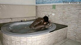 Bath Fun With Lots Of Milk In Mouth