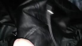 Cum on Leather Jacket of Step Sister