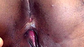 Ebony amateur gets doggystyle creampie from black guy in homemade video with shaved pussy