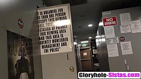 Gloryhole sistas Jezabel, Vessir, and Sarah Banks sucking big tits 😍