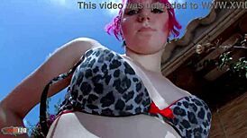 pretty little 18+ redhead punk feeling free while stripping on the terrace