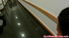 European beauty lured and drilled hard in a public restroom