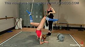 Coach Dominates Flexible Lesbian Slave With Whipping And Choking
