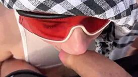 Public blowjob turns into rough room sex after quad bike