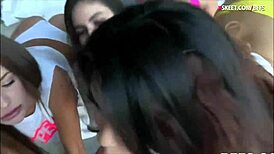 three cute teen babes sharing one massive cock