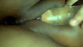 Teen teases messy shaven pussy