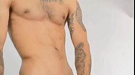 Colombian Bodybuilder's Explosive Masturbation with Monster Cock Leading to Cum in Hand