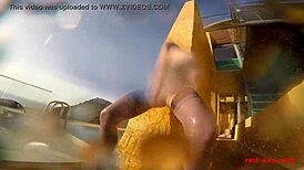 i'm the sexy mature red, masturbating with dildo outside by the pool, oh it's so good