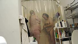 couple enjoys bbw bathing in shower