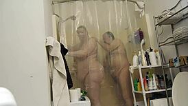 couple enjoys bbw bathing in shower