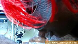 Busty ebony girl feels intense pleasure touching her pussy