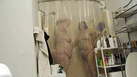 couple enjoys bbw bathing in shower