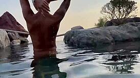 monika fox strips naked in a beautiful place and masturbates her big tattooed tits