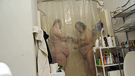 couple enjoys bbw bathing in shower