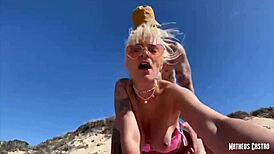 Busty young girl fucked bareback on beach