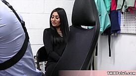 Beautiful Brunette Vikki Valentine Bends Over for Sexmachine in Shop Punishment