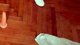 The landlord caught the lecherous tenant fucked her with dildo