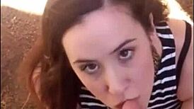 real amateur teen gives outdoor blowjob to couple