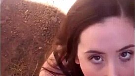 real amateur teen gives outdoor blowjob to couple